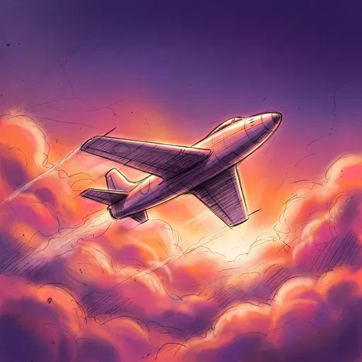 Retro Jet Climbing in Sunset Sky Illustration