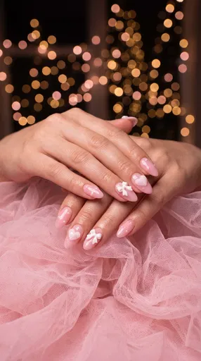 Pink Valentine Manicure with Bows and Hearts