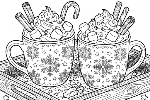 Christmas Hot Cocoa Mugs Coloring Page