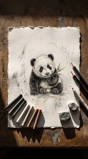 Flat Lay of Baby Panda Pastel Drawing