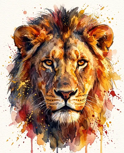 Vibrant Watercolor Portrait of Asiatic Lion