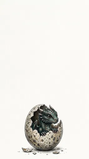 Baby Dragon Hatching From Speckled Egg Illustration