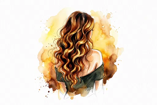 Watercolor Illustration of Woman With Wavy Hair