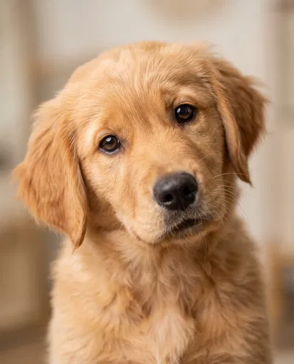 Golden Retriever Puppy Tilting Head Portrait