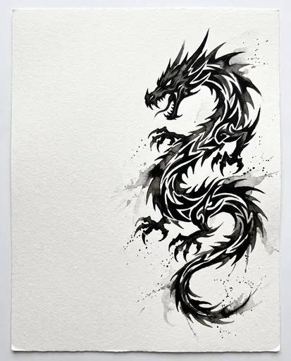 Black Ink Tribal Dragon Illustration