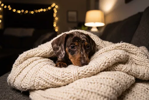 Dachshund Puppy in Knit Blanket