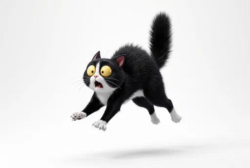 Startled Cartoon Tuxedo Cat Leaping