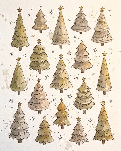 Muted Watercolor Christmas Trees Collection