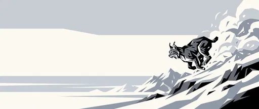 Geometric Lynx Leaping Down Snowy Ridge