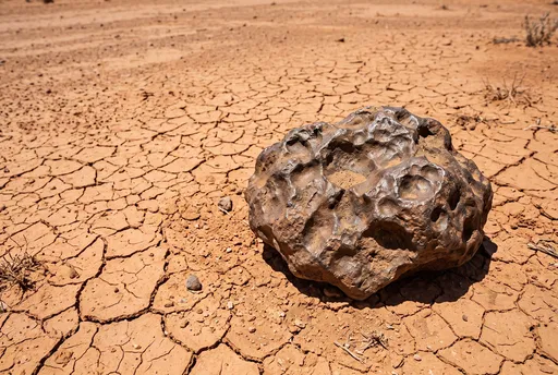 Iron Meteorite on Cracked Desert Clay
