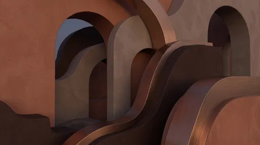 Abstract Brown Architectural Arches and Bronze Waves