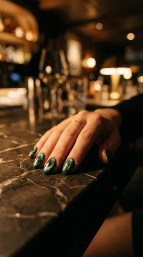 Emerald Green Cat-Eye Nail Art