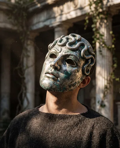 Sentinel in Patinated Bronze Serpent Mask