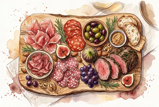 Watercolor Charcuterie and Meat Board Illustration