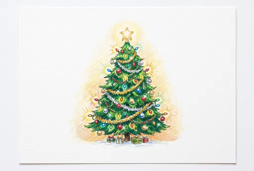 Festive Christmas Tree Colored Pencil Drawing
