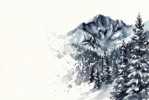 Blue Watercolor Mountain and Pine Forest