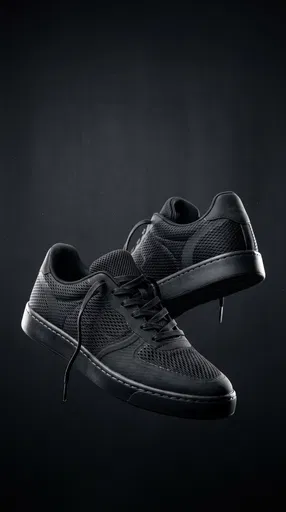 Floating Black Mesh Sneakers on Dark Background