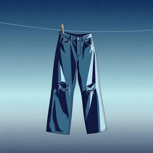 Ripped Jeans Hanging on Clothesline Illustration