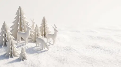 White Reindeer Figurines and Paper Trees