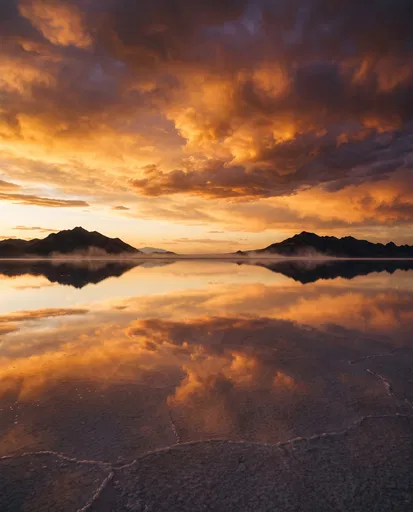 Golden Sunset Over Flooded Salt Flats