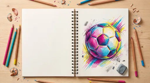 Vibrant Soccer Ball Drawing in Open Sketchbook