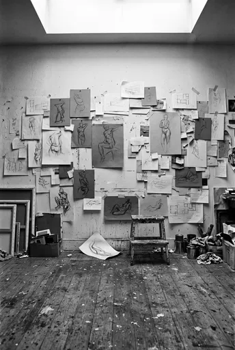 Artist Studio Wall With Figure Sketches