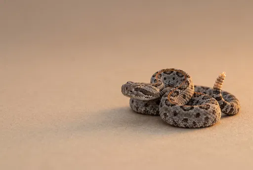 Coiled Rattlesnake on Warm Beige Background