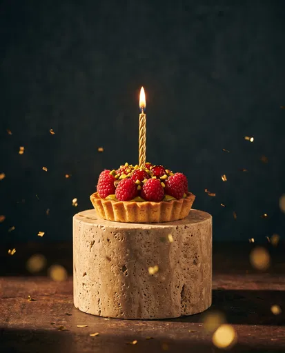 Raspberry Pistachio Tartlet With Birthday Candle