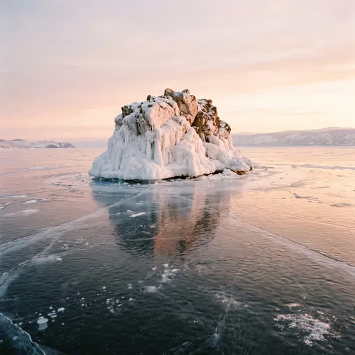 Frozen Rock Islet on Lake Baikal