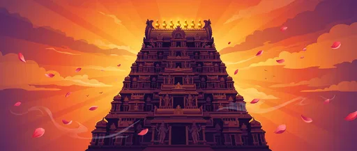 South Indian Temple Gopuram Sunset Illustration