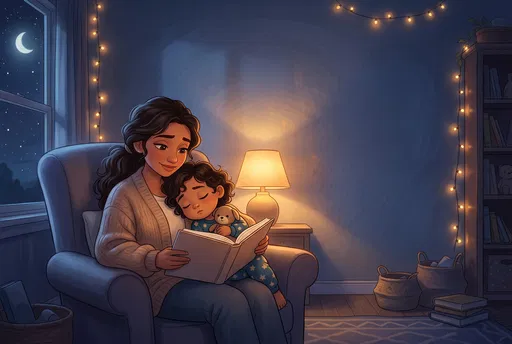 Mother Reading Bedtime Story to Child