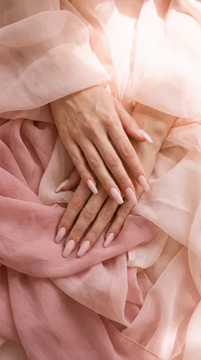 Hands With Light Pink Coffin Nails