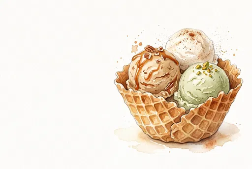 Watercolor Ice Cream Waffle Bowl Illustration