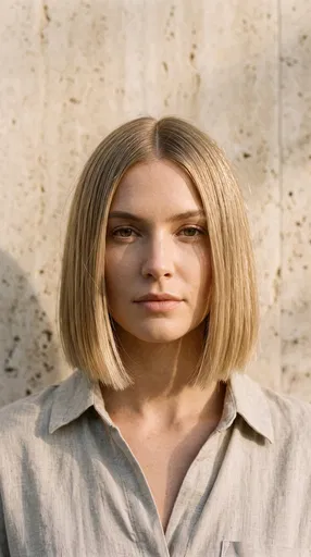 Woman With Blonde Blunt Bob Portrait