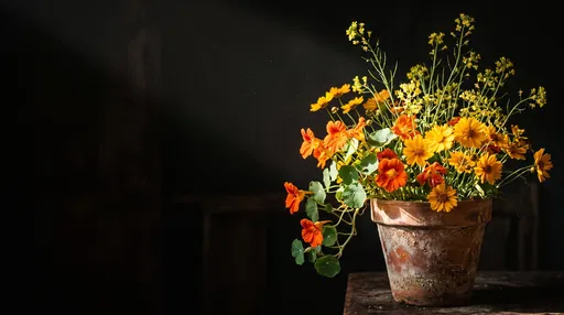 Potted Wildflowers in Dramatic Chiaroscuro Light