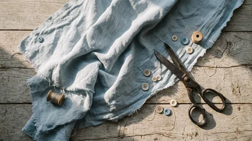 Powder Blue Linen and Vintage Sewing Tools
