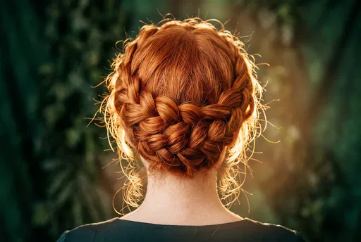 Copper Red Crown Braid Updo Rear View