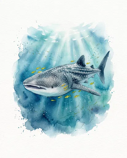 Watercolor Whale Shark Underwater Illustration