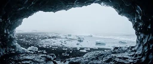 Ice Cave Overlooking Black Sand Beach