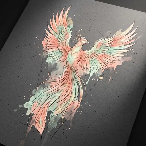 Pastel Watercolor Phoenix Tattoo Design