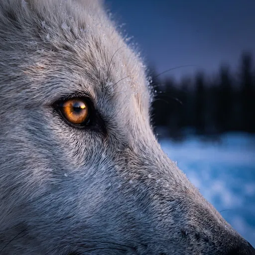 Macro Close-Up of White Arctic Wolf