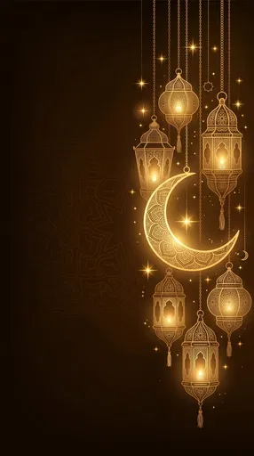 Golden Crescent Moon and Hanging Lanterns