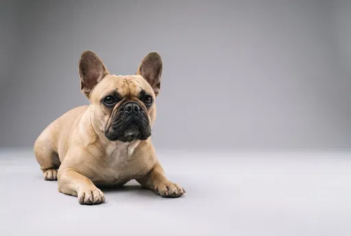 Fawn French Bulldog Lying on Grey Background