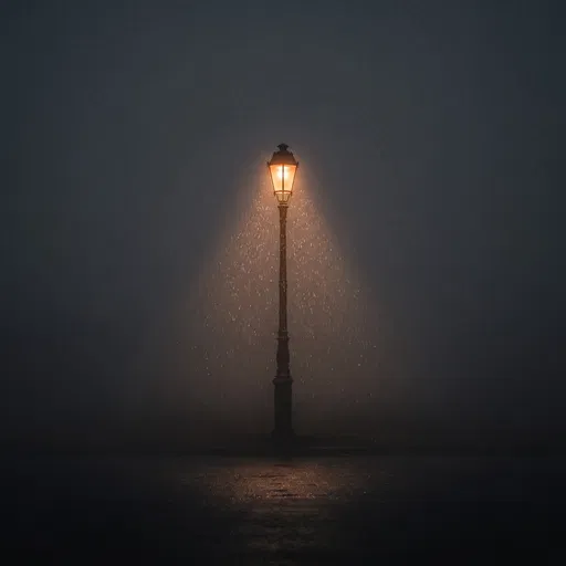 Solitary Vintage Streetlamp in Foggy Rain