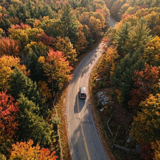 Aerial View of Car on Autumn Road