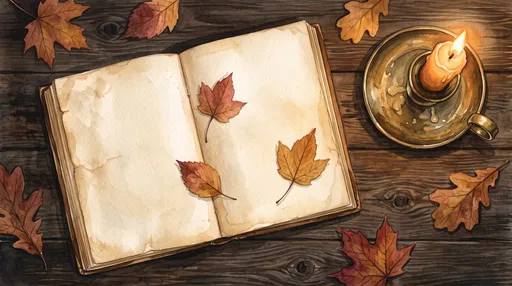 Watercolor Open Book and Autumn Candle