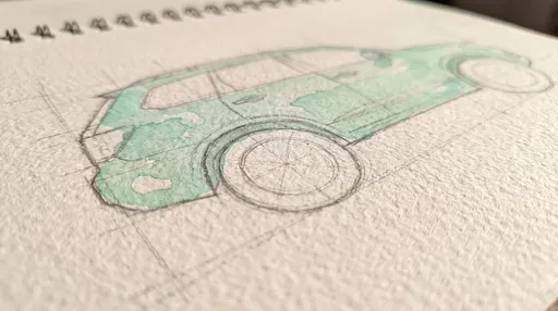Mint Green SUV Watercolor Sketch