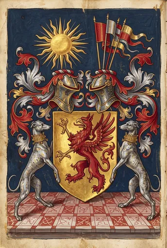 Heraldic Griffin Shield With Greyhound Supporters