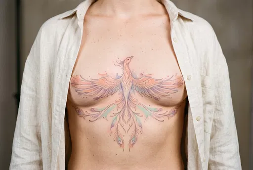 Pastel Watercolor Phoenix Chest Tattoo