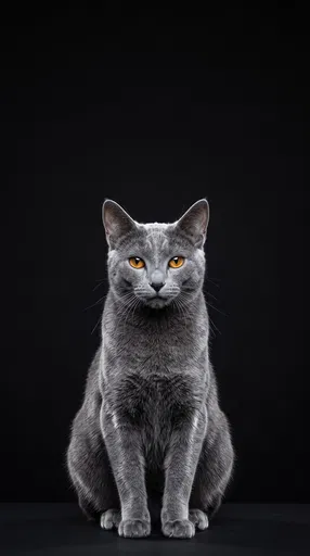 Grey Cat Portrait on Black Background